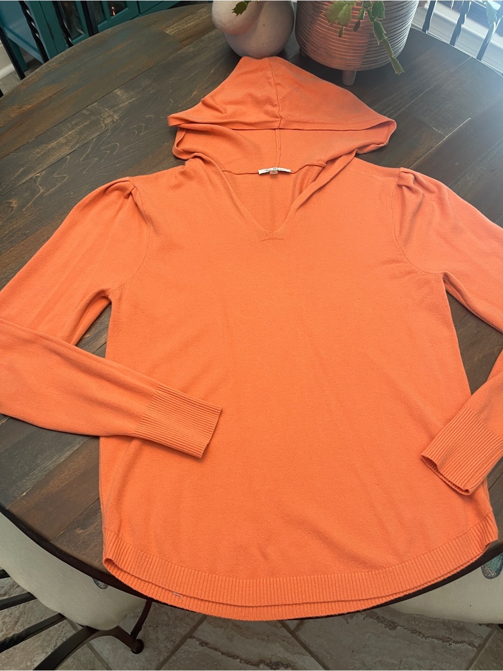 Vila Milano Orange V-Neck Hooded Sweater